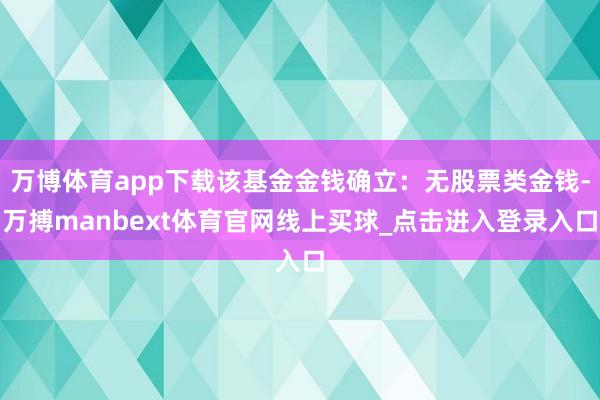万博体育app下载该基金金钱确立：无股票类金钱-万搏manbext体育官网线上买球_点击进入登录入口